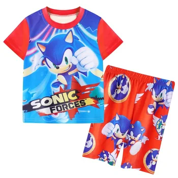 Костюм с короткими рукавами Sonic Boy, детская летняя новая футболка, Детская одежда, подарок на день рождения для девочек и мальчиков