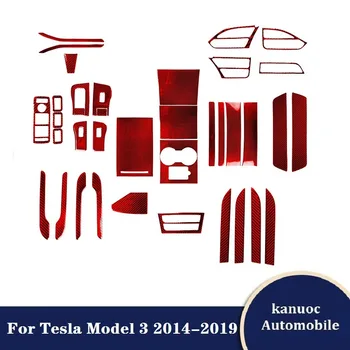 Красные Наклейки из углеродного волокна Для Tesla Model 3 Model-X S X 2014 2015 2016 2017 2018 2019 Декоративные аксессуары для интерьера автомобиля
