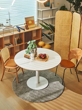 Круглый стол, комбинация домашнего стола и стула, современная простая столовая, белый обеденный стол в креативном скандинавском стиле,