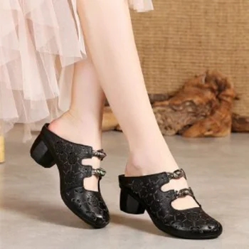 Летние женские Полые тапочки на толстом каблуке Корейской версии, Дышащие Удобные Сандалии большого размера, Повседневная мужская обувь, Женская обувь