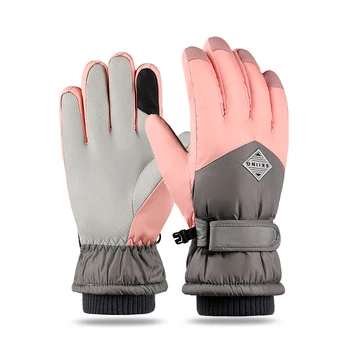 Лыжные перчатки из искусственной кожи с нескользящим сенсорным экраном, водонепроницаемые мотоциклетные велосипедные флисовые теплые зимние перчатки Унисекс для зимнего сноуборда