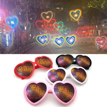 Любите очки с эффектами в форме сердца, Наблюдайте, как ночью свет меняется на форму сердца, Дифракционные очки, женские модные солнцезащитные очки