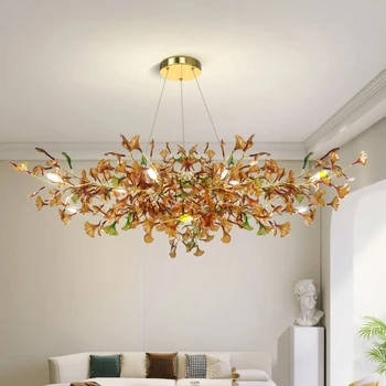 Люстра из листьев Гинкго в Скандинавском стиле, Дизайнерский светильник на заказ, Роскошный Ресторанный подвесной светильник для гостиной, украшение дома на Вилле