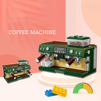 Мини-модель кофемашины Diamond City Creative MOC, микро строительные блоки, набор для приготовления кофе с двойной головкой, детские игрушки, игра для девочек