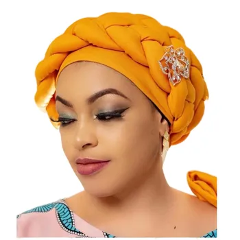 Модная Африканская повязка на Голову, Нигерийский Авто Геле, Женская Шапочка-Тюрбан, Модные Женские Головные Уборы, Мусульманский Хиджаб, Шапка Turbante Mujer