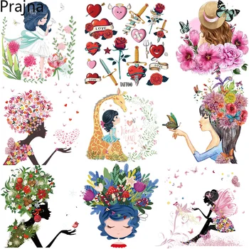 Модная Женская теплопередача, цветочное растение, термопластичные нашивки для одежды, Мультяшная наклейка 