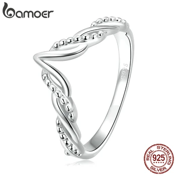 Модное V-образное кольцо Bamoer из стерлингового серебра 925 пробы, простое геометрическое модное кольцо для девушки, свадебный подарок, изысканные ювелирные изделия