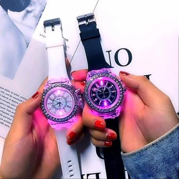 Модные легкие часы мужские и женские повседневные силиконовые светящиеся светодиодные часы подарок сувенир