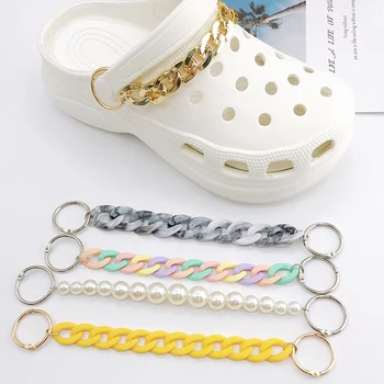Модные подвески для обуви цвета: Золотистый, серебристый, с металлической цепочкой, пряжка для обуви, украшение для обуви 
