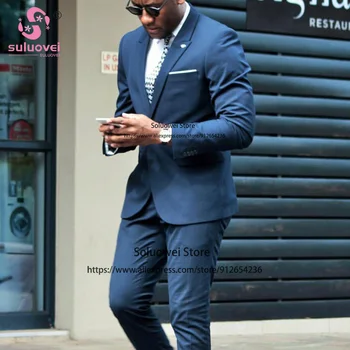 Модный Деловой приталенный костюм для мужчин, Свадебный комплект из 2 пиджаков и брюк, Формальный смокинг Жениха в африканском Стиле с отворотом Traje De Hombre