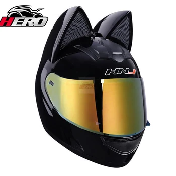 Мотоциклетный шлем со съемными кошачьими ушками, милая гоночная спортивная кепка для мотокросса, дышащий удобный шлем для верховой езды, мультистильный шлем
