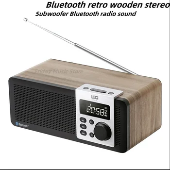 Мощное Беспроводное FM-радио в деревянном стиле в стиле Ретро, Bluetooth-Динамик, Стерео/Воспроизведение с USB и TF-карт/Таймер будильника/Память точки останова
