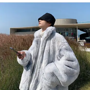 Мужская корейская зима 2023, теплая Плюс флис, искусственный мех, лисий мех, повседневная мужская куртка, толстые модные мужские тонкие пальто в бутиках