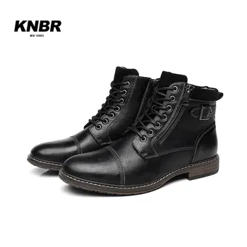 Мужские ботинки KNBR, Зимние модные ботильоны на молнии и шнуровке, мужские зимние ботинки, Винтажная деловая обувь, Кожаная Повседневная обувь для мужчин