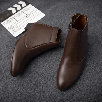 Мужские ботинки Челси коричневого цвета с высоким берцем в стиле ретро, ботильоны с острым носком на молнии, мужские легкие Удобные кожаные ботинки для мужчин, Размер 39-47