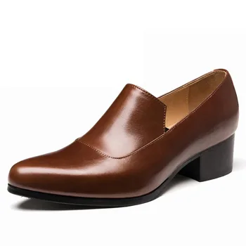 Мужские модельные туфли на высоком каблуке 5 см, Роскошная натуральная кожа ручной работы, качественная Удобная дизайнерская обувь для вечеринок 2023 года, Осенняя мужская обувь для вечеринок