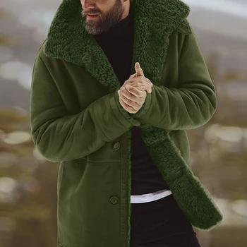 Мужское пальто, Ветрозащитная Мужская верхняя одежда с отворотом средней длины, Мужская повседневная куртка с утепленной меховой подкладкой, Зимнее бархатное пальто jaqueta masculina