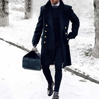Мужское пальто, двубортный тренч из плотного твида, Модная уличная одежда, Джентльменское шерстяное пальто, Sobretudo Masculino