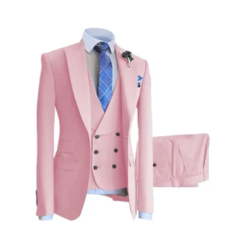 Мужской деловой комплект из 3 предметов на одной пуговице для конференции, свадебного торжества (куртка + майка + брюки)