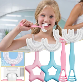 Мягкая силиконовая зубная щетка для детей, очищающая зубы на 360 градусов, U-образная зубная щетка Papanicolaou, обучающая зубная щетка для малышей B99