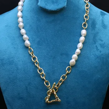 Натуральное пресноводное жемчужное ожерелье Асимметрия рисовых шариков для женщин, ювелирные изделия, подарок для банкета, ювелирные изделия для девочек