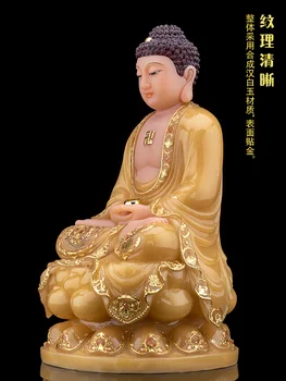 Нефритовая инкрустация золотом сиддхаттха готама Татхагата Будда статуя Будды домашний зал Будды с украшениями. декор рабочего стола
