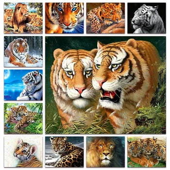 Новая Полная алмазная картина, мозаика, Животное, тигр, кошка, 5D алмазная вышивка, лев, леопард, котенок, вышивка крестиком, Домашний декор X039