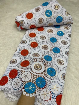Новая гипюровая кружевная ткань с блестками, высококачественные африканские кружевные ткани для вечернего платья, 5 ярдов