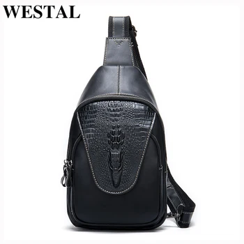 Новая сумка из натуральной кожи, мужские нагрудные сумки, мужская сумка-слинг, кожаный узор, крокодиловая молния, роскошные брендовые дизайнерские сумки 8082