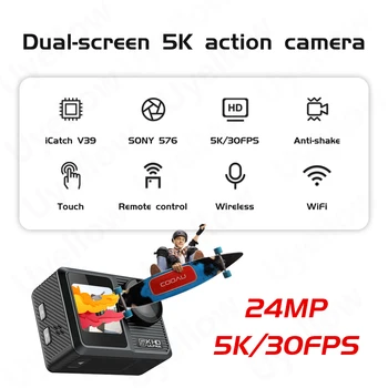 Новая экшн-камера с двумя экранами 5K EIS Anti-shake HD Удаленная Беспроводная WIFI Веб-камера 170 ° Широкоугольная Водонепроницаемая Спортивная видеокамера Micro