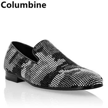 Новейшая модная мужская обувь ручной работы с шипами, черные Серебристо-серые Лоферы, обувь для подиума, блестящие заклепки, вечерние свадебные туфли, серебро
