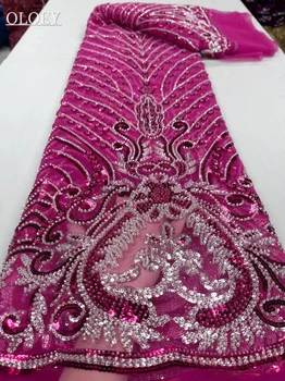 Новейшая роскошная Элегантная африканская вышивка, двухцветная кружевная ткань с бисером, Нигерийская кружевная ткань с пайетками для свадебного платья