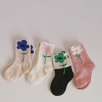 Новые Детские Хлопчатобумажные носки с большим цветочным узором Для маленьких девочек, Носок Принцессы, Носок для ботинок для маленьких девочек, школьные принадлежности для детей от 1 до 7 лет