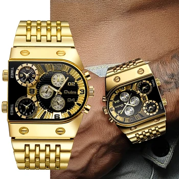 Новые креативные часы с несколькими часовыми поясами, большой циферблат, светящиеся мужские часы со стальным ремешком, Роскошные кварцевые золотые часы для отдыха