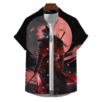 Новые рубашки для мужчин с 3D принтом Японского самурая, Повседневные топы, Тройники, Свободные рубашки большого размера, мужская одежда Уличного дизайнера с короткими рукавами