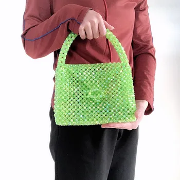 Новые сумки ручной работы из симфонического зеленого бисера, вышитые бисером вручную, Модные тенденции тяжелой промышленности, угловые бусины, освежающие летние женские сумки