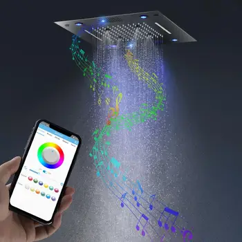 Новый Музыкальный Смеситель для душа Bluetooth, Потолочная светодиодная насадка для душа в ванной Комнате, 16 дюймов, 304 Водопад из нержавеющей стали, Накладная панель с дождем