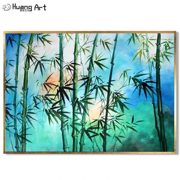 Новый стиль, ручная роспись Бамбукового леса, картина для домашнего декора, картина маслом на холсте, современные бамбуковые пейзажные картины, декор комнаты