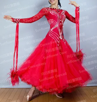 Новый стиль!стандартное платье для бальных танцев, Платье для соревнований по вальсу, Женское, Платье для бальных танцев Красного цвета