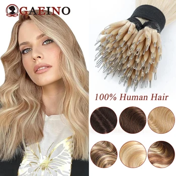 Объемные Волнистые Нано-кольцевые наращивание волос 1001 # Жемчужно-блонд-Нано-кольцевые наращивание волос из натуральных человеческих волос для женщин 12-26 дюймов