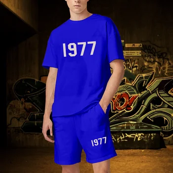 Ограниченное количество хлопковых футболок элитного бренда, Шорты, костюм, мужские летние спортивные костюмы оверсайз 1977, уличная одежда, модные комплекты коротких рубашек