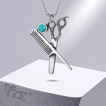 Ожерелья с подвесками в виде ножниц Vnox, Подвеска в стиле панк-рок со сглазом, Винтажная расческа для волос, модные украшения
