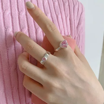 Оригинальные кольца из стерлингового серебра 925 пробы с розовым сердечком для женщин, свадебные обручальные серебряные женские винтажные кольца, изысканные ювелирные изделия