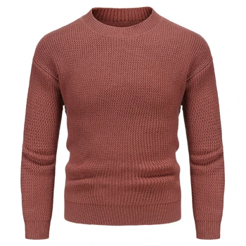 Осенне-зимний Мужской Свитер, высококачественные Модные Приталенные вязаные Пуловеры с длинным рукавом, повседневная однотонная мужская нижняя рубашка