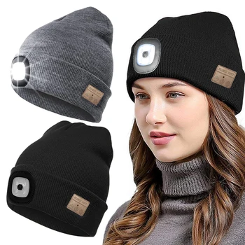 Открытый Bluetooth шапочки шапка теплая с светодиодные фары перезаряжаемые музыка крышки