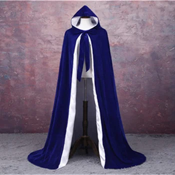 Открытый свадебный плащ из королевского синего бархата с белой подкладкой, средневековый плащ-накидка, женский зимний открытый свадебный плащ
