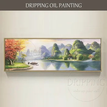 Отличный художник Ручной работы Высокого качества Фарфоровый Пейзаж маслом Красивое озеро и горы Картина маслом Фарфоровая картина маслом