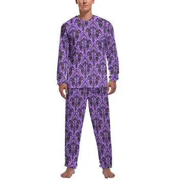 Пижамы в стиле барокко с цветочным рисунком, мужские теплые пижамы с винтажным принтом, зимние пижамные комплекты с длинными рукавами и ночным принтом из 2 предметов
