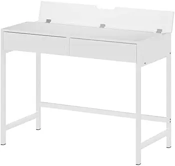 Письменный стол с USB-портами для зарядки и розетками питания, Современный Простой 40-дюймовый Белый письменный стол с 2 выдвижными ящиками, Туалетный столик, Косметический столик для