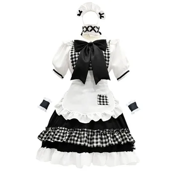 Платье горничной, Косплей для девочки-кролика в стиле Лолиты, Черно-белое платье горничной, платье для косплея в стиле Аниме с большим бантом, Японский милый наряд для горничной